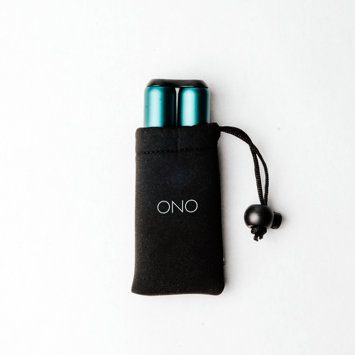 ONO fidget roller carrying pouch in black with turquoise roller visible